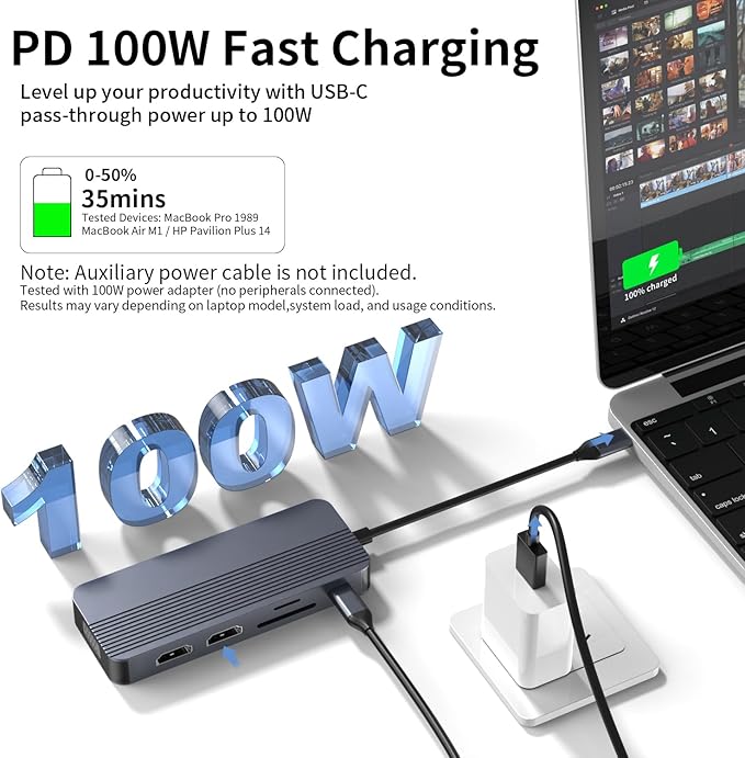 Docking Station Dual Monitor, 10-in-1 USB C Hub with Dual HDMI, VGA, Fast Charging Port, USB 3.0, SD/TF Card Reader, 3.5mm AUX, USB C Dongle for HP/Dell/Lenovo/MacBook Laptops