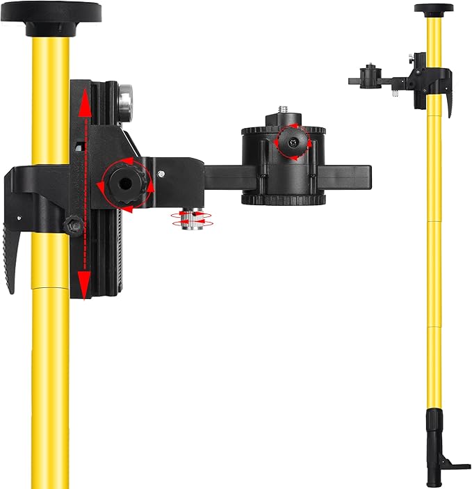 13.77-foot/4.2-meter multifunctional laser level pole, Adjustable Height, 360-Degree Rotating Head, with Multi-function Fine-tuning Pan-Tilt Head