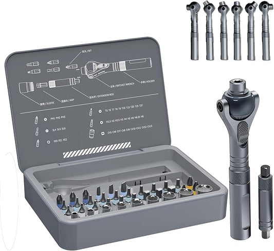 180° Rotating Head Ratchet Wrench Set – HomeMagician 40 in 1 1/4" Drive Socket Set with Quick-Release, 28 S2 Bits & 9 CR-V Sockets for DIY, Bike, Electronics, and Car Repair