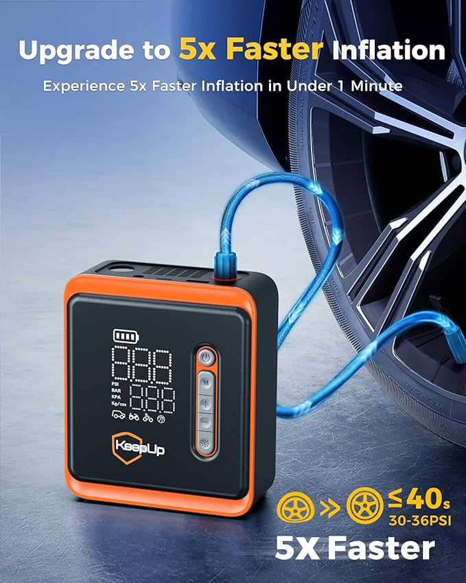 Tire Inflator Portable Air Compressor - Air Pump for Car Tires with Tire Pressure Gauge (150 PSI&10000mAh) - One Click Smart Pump Tire Inflator for Car, Motorcycle, Bicycle and More