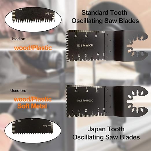 Mixed Wood Oscillating Tool Blades Multitool Saw Blade Set, Quick Release Saw Blades Fit for Fein Multimaster, Porter Rockwell Cable,Black & Decker,Ridgid Ryobi, Dewalt, Chicago (6 PCS)