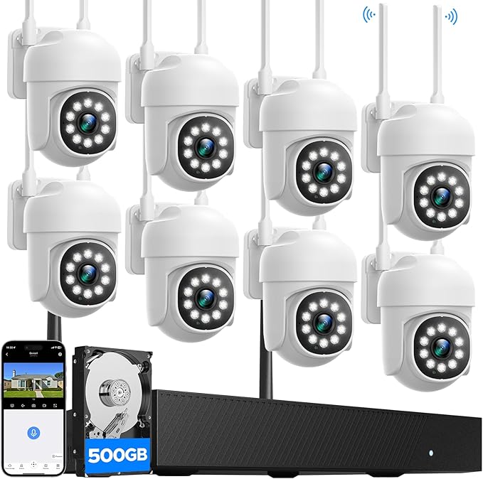 CAMCAMP Wireless Security Camera System, Expandable 16CH 4K NVR, 8PC PTZ WiFi Cameras for Home Security, Auto Human Tracking, 2 Way Audio, Smart Night Vision, AC-Powered, CCTV Surveillance Kit(8)