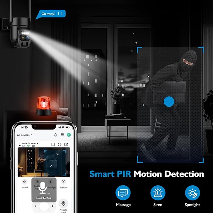 Hawkray Pannel Solar Wireless Outdoor Security Camera, Dual-Lens, 10xZoom, 2K Resolution 3MP 360°Pan/Tilt,2.4&5G WiFi Battery Powered Camera with Spotlight Alarm PIR Motion Detection