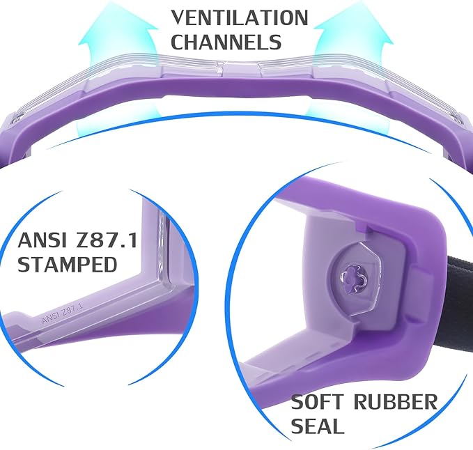 UKNOW Safety Goggles Over Glasses, Anti-Fog Clear Lens, ANSI Z87.1 Protective Eyewear Adjustable Strap, Ideal for Lab Use