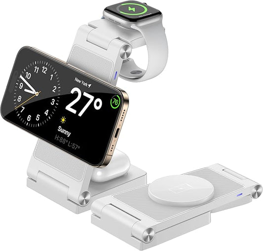 Magnetic Wireless Charger Stand, 3 in 1 Foldable Wireless Charging Station, Travel Charger for Multiple Devices for iPhone 16 15 14 13 12 Series, Apple Watch Ultra/SE/9/8/7/6/5/4/3/2, AirPods