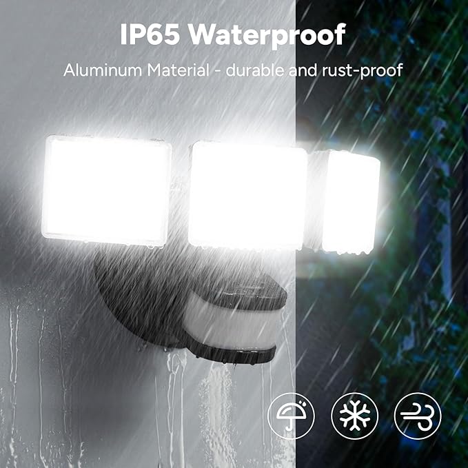 OREiN 10000LM Flood Lights Outdoor, 180°/75FT Motion Sensor Outdoor Lights 4 Modes Dimmable Dusk to Dawn Floodlights IP65 Waterproof for 8000SQ.FT Area for Big Patio, Driveway, Black (Hardwired)