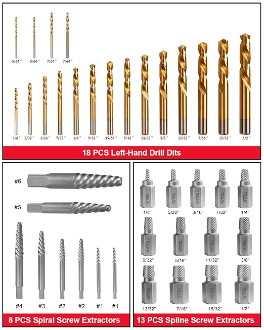 Kolvoii Screw Extractor Set & Bolt Extractor Kit, Stripped Lug Nut Remover Set, 67 Pcs Easy Out Bolt Extractor Set for Rusted, Rounded, Damaged Nuts, Screws, Bolts, 35#CR-MO 6542/4341 HSS Steel Cobalt