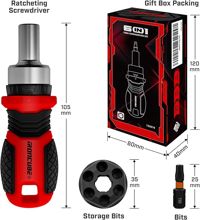 Magnetic Torx Screwdriver Set: 6 in 1 Multi Bit Drive Set with Interchangeable Ratchet Handle - Portable Repair Tool Kit for DIY Bicycle Furniture