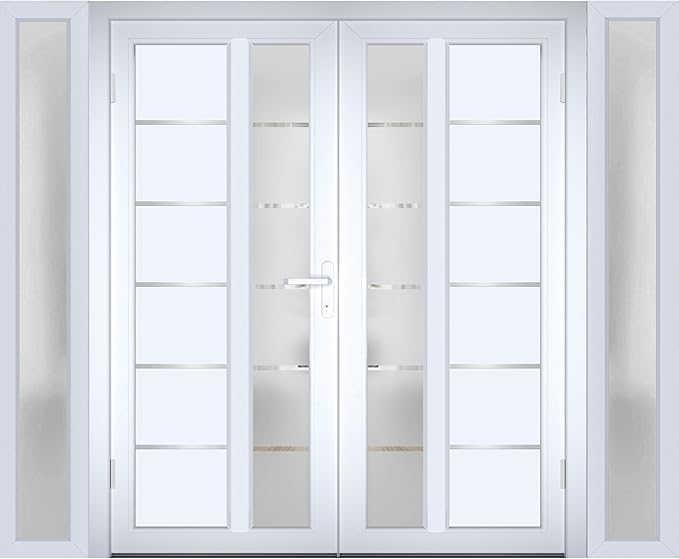 VDOMDOORS Front Exterior Prehung Metal-Plastic Double Doors/MANUX 8088 White Silk / 2 Sidelites Exterior Windows/Residential Doors Entrance Patio Garage 96 x 80