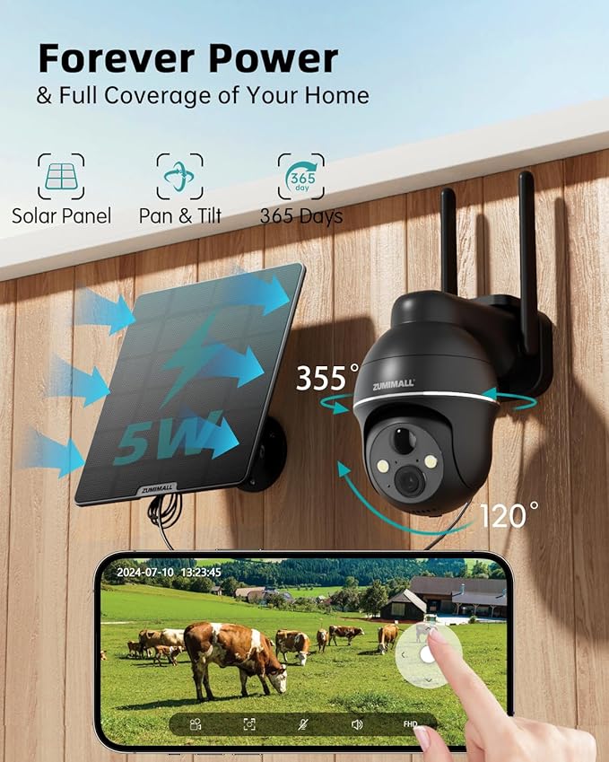 ZUMIMALL 4G LTE Cellular Solar Security Camera Wireless Outdoor, 2K No WiFi Security Camera Solar Powered with Color Night Vision, 2-Way Talk, Motion Alert, Cloud, SIM Included(US Version)