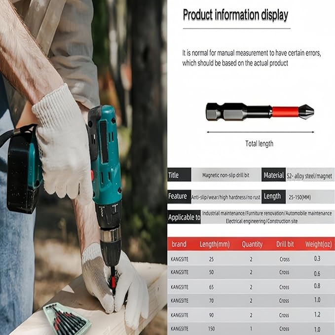 Anti Slip bits Magnetic Screwdriver bit Set S2 Alloy Steel Impact Resistance Bits-12Pcs, and 1/4 Inch Hex Shank Driver Bit bit holder-1Pcs
