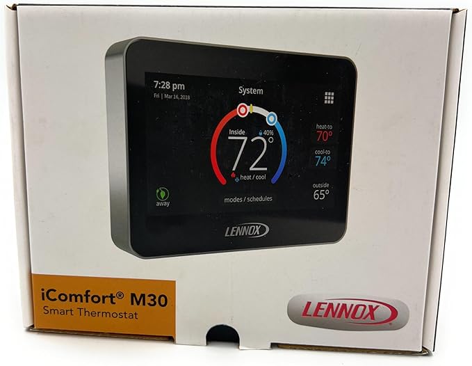 Lennox M30 Universal Smart Thermostat, 4.3 Inch LCD Color Display, Programmable Temperature Control, Black