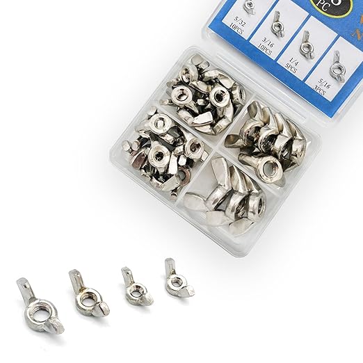 28 Pcs 4 Sizes 5/16",1/4",3/16"(10#), 5/32"(#8) Wingnuts, 304 Stainless Steel Wing Nuts Fasteners Parts Butterfly Nut, Hand Twist Tighten Hardware Nuts Butterfly Wing-Nut Assorted Kit