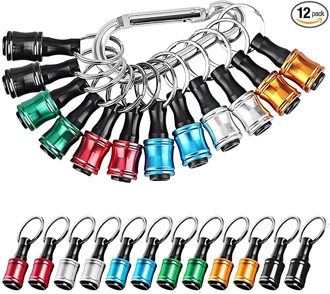 Linkstyle 12PCS 1/4 Inch Hex Shank Screwdriver Bits Holder Extension Bar Keychain Screw Adapter Drill Fast Change Portable Hand-held Bit Holder for Electric Screwdrivers and Drill Bit (6 Colors)