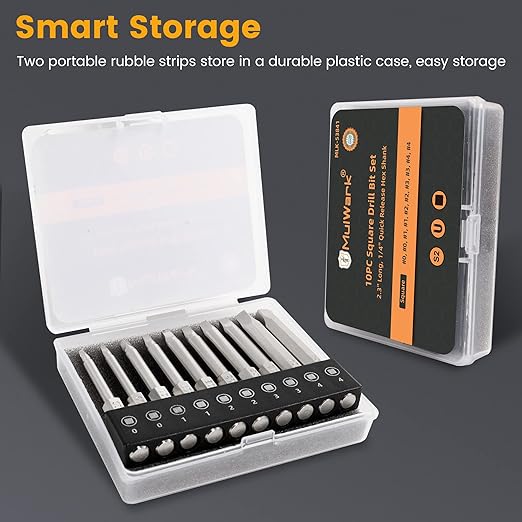 MulWark Robertson Square Allen Wrench Drill Bits Set 10PC Screwdriver Bit Set, 2.3" Long 1/4" Diameter Quick Release Shank Magnetic Square Drive Bit Set for Assembling Furniture