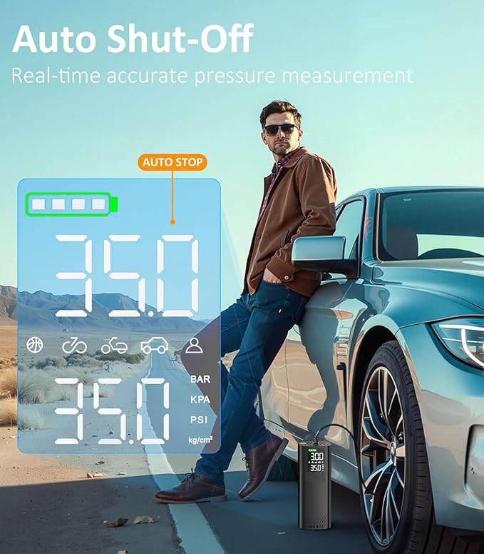 BBD Car Tire Inflator Portable Air Compressor,0.8 Min Full Inflation 160 PSI Digital Electric Auto Air Pump with Pressure Gauge,Type-c Charging Cable,Emergency LED Light for Car Bike Balls Motorcycle