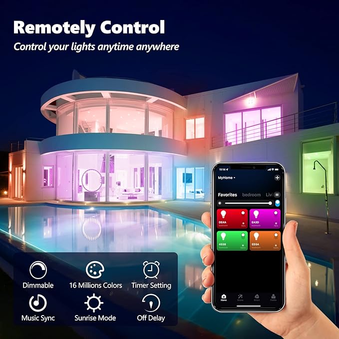 Smart Light Bulbs 4Pack, WiFi & Bluetooth 5.0, App Control, Color Changing LED Bulb, A19 E26 800LM Dimmable RGB Lights, 2700~6500K, Smart Home Lighting Works with Alexa Google Assistant