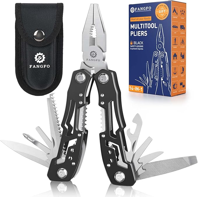 14-In-1 Multitool with Safety Locking, Professional Stainless Steel Multitool Pliers Pocket Knife, Bottle Opener, Screwdriver with Nylon Sheath ,Apply to Survival,Camping, Hunting and Hiking