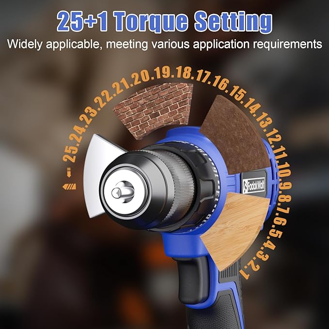 20V Cordless Drill/Driver Set,Electric Power Drill Kit with Battery& Charger, 1/2inch Keyless Chuck,2 Variable Speed,25+1 Torque Setting, 400 inch-lbs with LED Power Drill Kit