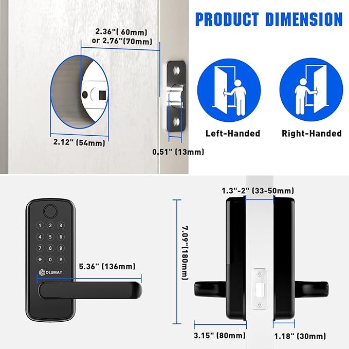Smart Lock with Handle: Wi-Fi Keyless Entry Door Lock - Smart Locks for Front Door - Biometric Fingerprint Lock with Keypad - Garage Door with App Control