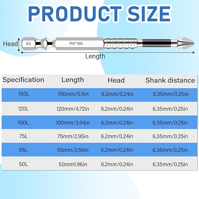 6PCS High Magnetic Screwdriver Drill Bit Set, 2025 New K5 Impact Resistant Non Slip Bit, Upgrade Strong Magnetic Durability Screwdriver Drill Bit Set(1, 50+65+75+100+120+150mm)