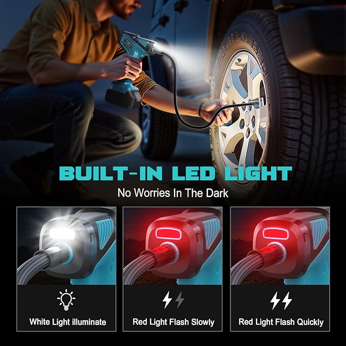 Tire Inflator Portable Air Compressor Compatible With Makita 18V Battery, LIVOWALNY 150PSI Air Pump, Cordless Tire Pump Digital Pressure Gauge, Tire Inflator for Car, Bike, Motorcycle (No Battery)