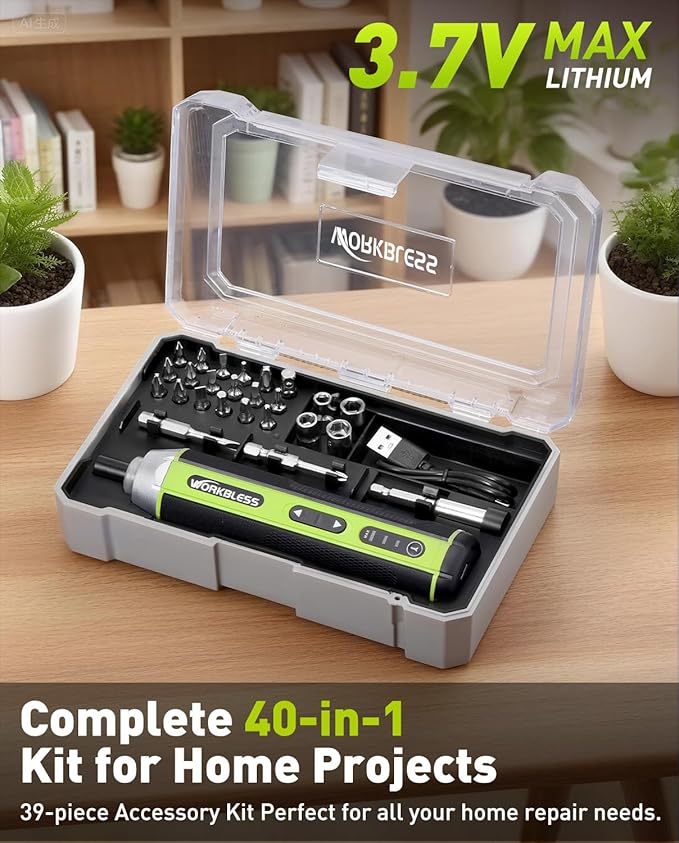 Electric Screwdriver Set, 4V Cordless Screwdriver with 3 Torque Settings, 300RPM & 5N.m Max Torque, LED Light, USB-C Charging Cable with 26Pcs Accessory Kit for Furniture, DIY