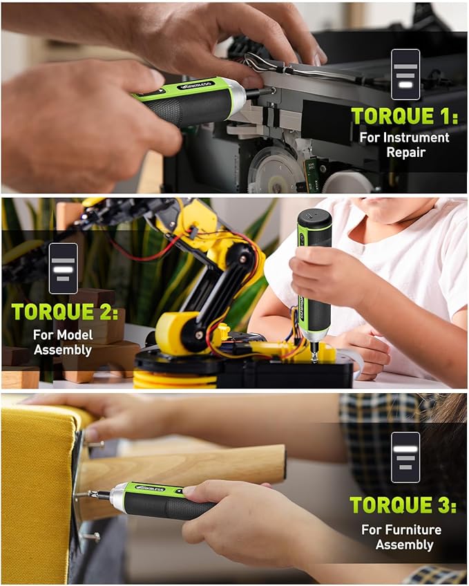 Electric Screwdriver Set, 4V Cordless Screwdriver with 3 Torque Settings, 300RPM & 5N.m Max Torque, LED Light, USB-C Charging Cable with 26Pcs Accessory Kit for Furniture, DIY