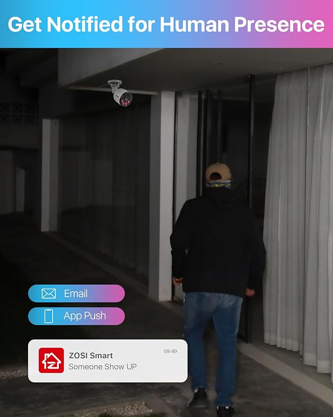 ZOSI 4K 16CH PoE Security Camera System with Audio, Night Vision, Smart Human Detection, Motion Alerts, 8pcs Outdoor Indoor PoE Wired Cameras, 16 Channel 4K 8MP NVR with 4TB HDD for 24/7 Recording