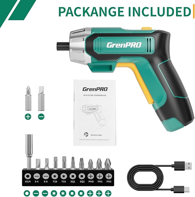 4V Electric Screwdriver Rechargeable, Cordless Screwdriver 9pcs Bit with 1pc Bit Holder, USB Small Power Screwdriver Set with Bits, Green
