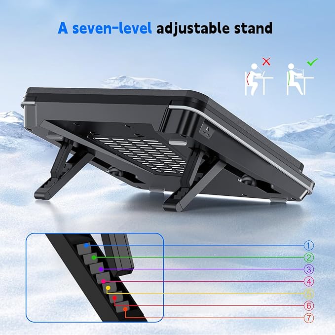 GT600 Laptop Cooling Pad Equipped Gigantic Turbo-Fan(5.5inch Diameter),Sealed Foam for Rapid Cooling Gaming Laptop,14.1-19.3 inch Laptop Cooler with Adjustable Brackets,Dust Filter,Touch Start