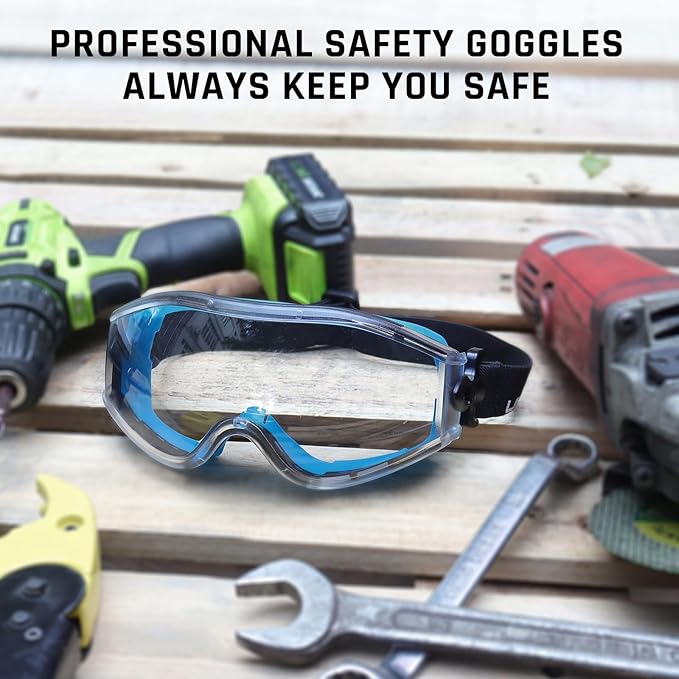 UKNOW Safety Goggles Over Glasses - Anti-Fog Clear Lens - ANSI Z87.1 Certified Eye Protection for Lab Work, Industrial Use