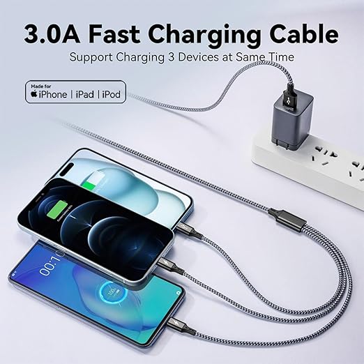 3 in 1 Multiple Charging Cable(2Pack 4Ft), Braided Multi Charger Cord USB C Charging Cable Universal USB Cable with Type C/Micro USB Port for Cell Phones, iPhone 17 16 15 14 13 Series, Tablets, More