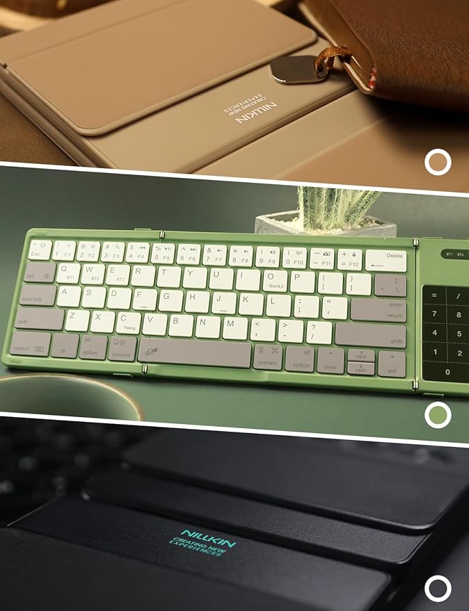 Nillkin Foldable Keyboard with Touchpad, Bluetooth Keyboard with Number Pad, Full Size Keys, Large Trackpad Small Travel Portable Keyboards for iPad Laptop PC Tablets -Khaki