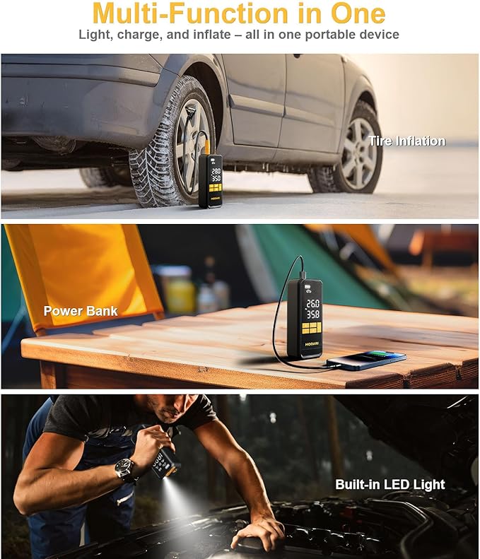 Tire Inflator Portable Air Compressor, 5X Faster 160 PSI Portable Tire Inflator for Car with Carrying Case, Built-in Magnetic Storage, Auto Shut-Off Cordless Air Pump for Car Tires, SUV, Truck