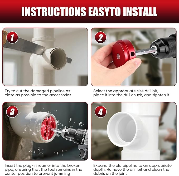 PVC Pipe Reamer Kit, Plastic Pipe Fitting Reamer Tool for Plumbing, 1 Blades PVC Fitting Saver for SCH40, ABS, CPVC Pipe, 6 PCS (3/4", 1", 1-1/2", 2", 3", 4")