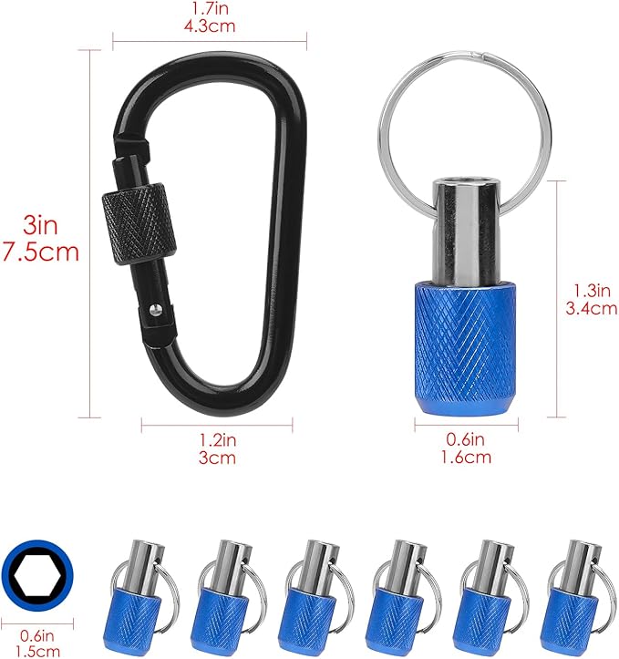 LUEXBOX 1/4 Inch Bit Holder Keychain, Hex Screwdriver Bits Holder Extension Bar, Quick Change Screw Bit Holder for Most Electric, Hand-held Screwdrivers and Drill Bits (B: Blue 6pack)