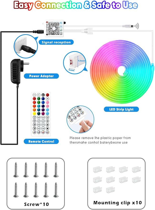 KIKO 32.8ft Rope Lights, 10m Led Strip Lights Remote APP Control,IP67 Outdoor Neon Lights Music Sync Led Rope Lights DIY Mode Neon Flex Strip Lights for Bedroom Indoors Outdoors Decor