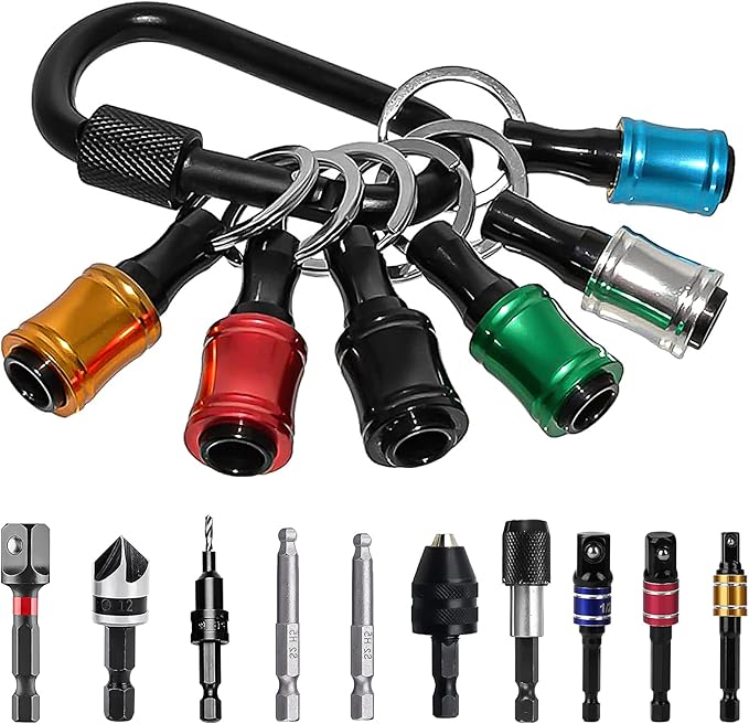LUEXBOX 1/4 Inch Bit Holder Keychain, Hex Screwdriver Bits Holder Extension Bar, Quick Change Screw Bit Holder for Most Electric, Hand-held Screwdrivers and Drill Bits (A: Multicolored 6pack)