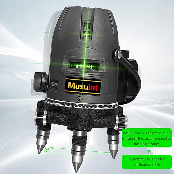 (Outdoor Super Bright) 5-Line Green Laser Level, 360 Degree Automatic Leveling Precision Level, Super Bright
