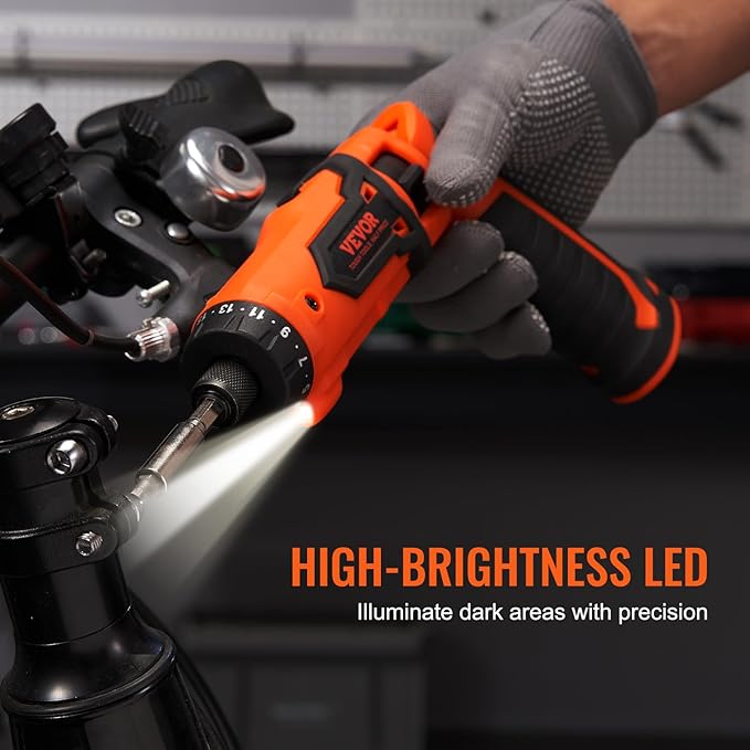 VEVOR Cordless Screwdriver,4V 7Nm Electric Screwdriver Rechargeable Set with 12 Accessory Kit and Charging Cable,Screw Gun with 20+1 Torque Setting & Twistable Handle for Home DIY.