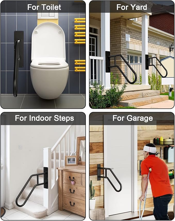 Handrails for Outdoor Steps Stair Railing Indoor, 1 to 3 Steps Stairs Wall Mounted Metal Handrail for The Elderly, Kids, Disabled, Pregnant Women