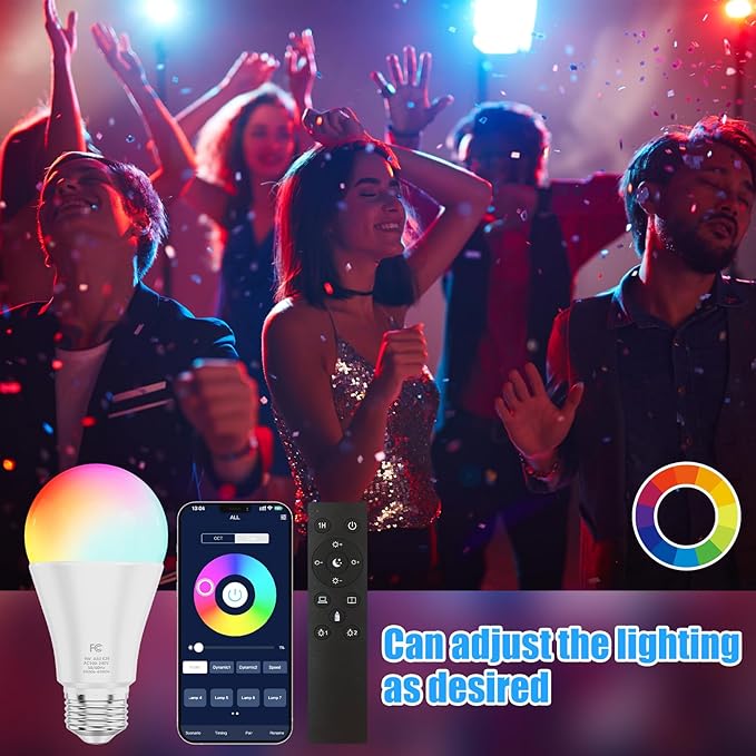 A19 Color Changing Light Bulb with Remote Control&App Control, 800LM 9W(60W Equivalent) Dimmable 3000K-6500K RGBWW,E26 Base 2.4GHz,Light Bulb for Home Decor,2Bulb&1Remote