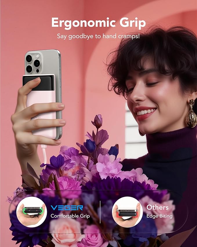 VEGER 10000mAh Portable Charger with 2 Built-in Cables, PD 22.5W Fast Charging USB C Power Bank, 4 Outputs 3 Inputs Slim Battery Pack Compatible with iPhone, Samsung, iPad, Android - Travel Essential