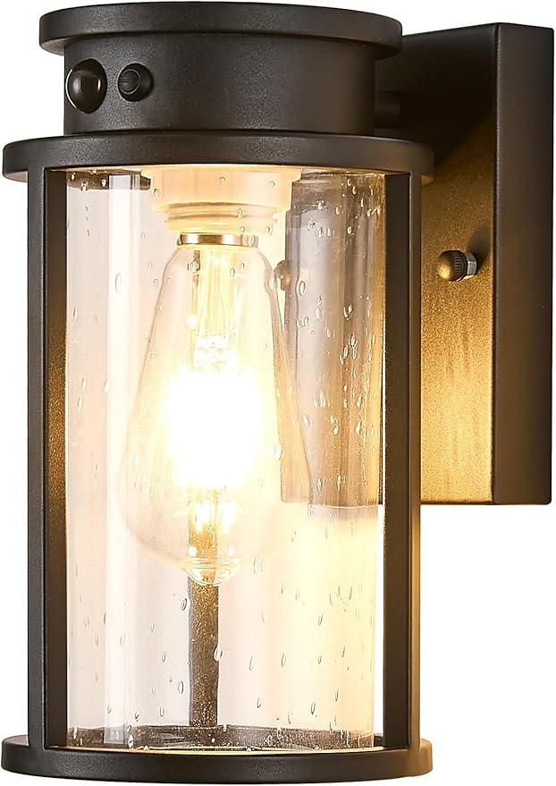 Solar Outdoor Wall Light Motion Sensor Outside Wall Lamp Dusk to Dawn Exterior Light Fixtures Wall Mount Outside Coach Light with Seeded Glass Porch Light IP65 for House Patio