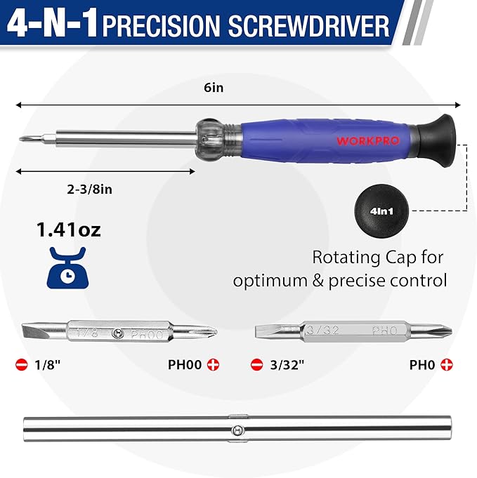 WORKPRO 6-in-1 Basic & 4-in-1 Electronics Screwdriver/Nut Driver Set Tool Confort Grip, 2PCS Portable Screw-driver, 8 Basic & Precision Bits (Philips/Slotted), 2 Nut Driver Sizes