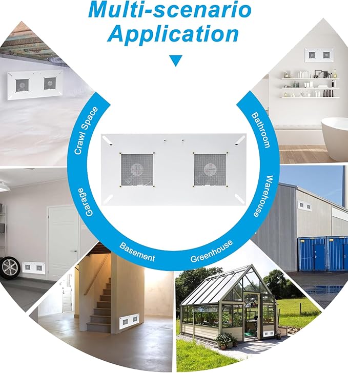 220 CFM Dual Fan Crawl Space Ventilator with Thermostat, Smart Basement Moisture Fan Air Out with Metal Lockable Panel, Suitable for Crawl Spaces/Basement/Garage/Attic/Grow Tents