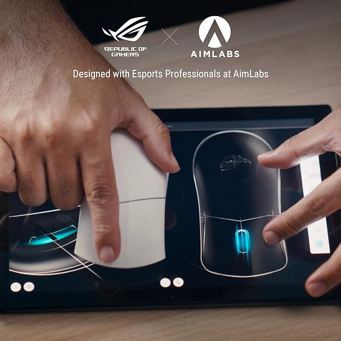 ASUS ROG Harpe Ace Aim Lab Wireless Esports Gaming Mouse – Aim Lab Settings Optimizer, Pro-Tested, Right-Handed, 54g Lightweight, Tri-Mode Connectivity, 36K DPI, 90Hr Battery, PC/Mac Support - White