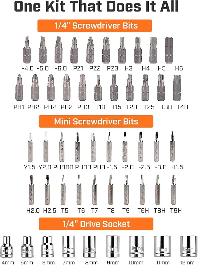 Ratcheting Screwdriver Set: 56-Piece Magnetic Multi Bits Tool Kit with Case