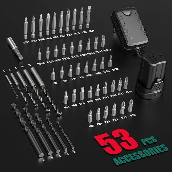 HYCHIKA Upgraded Power Drills Cordless Sets with Charger, Brushless, Compact Drill, with 1 Battery